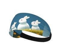 Fascia elastica sportiva per capelli XBKGOHA White Rabbit on the Pratland stampata morbida, traspirante, ad asciugatura rapida