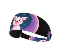 Fascia elastica sportiva per capelli YYHWHJDE Little Pink Pig on the colorful moon Picture Soft, traspirante, Quick-Dry