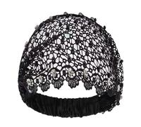 Fascia elastica vintage in pizzo con occhielli, con strass e perle, 15 x 25 cm, per capelli retrò, fascia per capelli in tessuto elasticizzato, elegante turbante impreziosito con occhiello