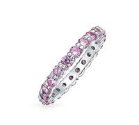 Fascia Eternity Impilabile con Zirconia Cubica Rosa CZ Anello di Anniversario di Matrimonio per Donne per Adolescenti in Argento Sterling .925