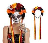 Fascia floreale per il giorno dei morti, teschio messicano con rosa, corona per feste Cinco de Mayo, Frieda Kahlo, costume di Halloween, festa di lavoro a tema Coco