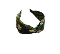 Fascia for capelli a croce con teschio alto retrò, fascia a tesa larga con motivo dipinto a olio,fascia in tessuto(Green Wild Rose)