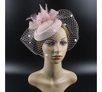 Fascia for capelli con piume a rete e fiori da donna, fermaglio for capelli for spettacoli teatrali e feste(pink)