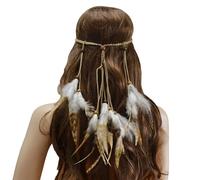 Fascia for capelli con piume di pavone indiano for donne Boho Festival Copricapo con piume Corda for capelli Accessori for capelli Gioielli for la testa(0408)