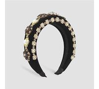 Fascia for capelli con strass Fascia for capelli con geometria di fiori di perle vintage for donne Ornamenti for capelli in velluto(Black Color)