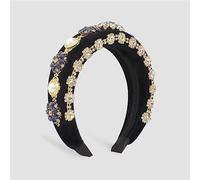 Fascia for capelli con strass Fascia for capelli con geometria di fiori di perle vintage for donne Ornamenti for capelli in velluto(Blue Color)