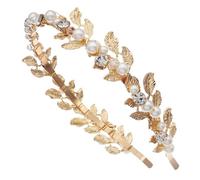 Fascia for capelli da sposa fatta a mano con design a foglia di perle, copricapo in lega d'oro for la sposa