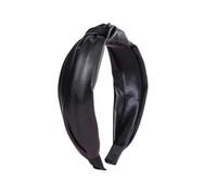 Fascia for capelli in pelle PU da 1 pezzo con nodo al centro for le donne. Maschera viso dal bordo ampio Pure Color(Black)