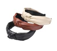 Fascia for capelli in pelle PU da 1 pezzo con nodo al centro for le donne. Maschera viso dal bordo ampio Pure Color(3Pcs)