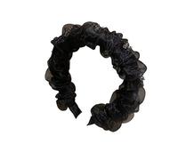 Fascia for capelli in spugna piccola con parte superiore cranica e viso mostrato con grappolo di fiori di cristallo grigio - Fascia for capelli plissettata in filato fatato for donne e ragazze(black)