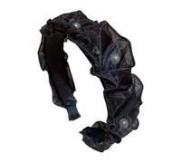 Fascia for capelli plissettata in rete di perle nere, elegante fascia for capelli lavata piccola for le donne