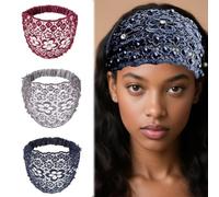 Fascia in pizzo con perline Boho, accessori per capelli di lusso con bordo in pizzo floreale, ideale per le vacanze e tutti i giorni (stile F, taglia unica)