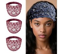 Fascia in pizzo con perline Boho, accessori per capelli di lusso con bordo in pizzo floreale, ideale per le vacanze e tutti i giorni (stile A, taglia unica)