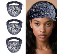 Fascia in pizzo con perline Boho, accessori per capelli di lusso con bordo in pizzo floreale, ideale per le vacanze e tutti i giorni (stile E, taglia unica)