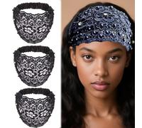 Fascia in pizzo con perline Boho, accessori per capelli di lusso con bordo in pizzo floreale, ideale per le vacanze e tutti i giorni (stile C, taglia unica)