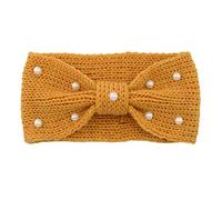 Fascia invernale lavorata a maglia, elastica con nodo, larghezza fascia per le orecchie, con perle, per donne e donne, 11 x 21 cm, giallo scuro