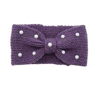 Fascia invernale lavorata a maglia, elastica con nodo, larghezza fascia per le orecchie, con perle, per donne e donne, 11 x 21 cm, viola