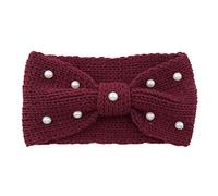 Fascia invernale lavorata a maglia, elastica con nodo, larghezza fascia per le orecchie, con perle, per donne e donne, 11 x 21 cm, rosso vino