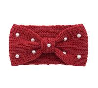 Fascia invernale lavorata a maglia, elastica con nodo, larghezza per le orecchie, con perle, per donne e donne, 11 x 21 cm, rosso