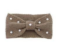Fascia invernale lavorata a maglia, elastica con nodo, larghezza per le orecchie, con perle, per donne e donne, 11 x 21 cm, cachi