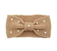 Fascia invernale lavorata a maglia, elastica con nodo, larghezza per le orecchie, con perle, per donne e donne, 11 x 21 cm, cammello