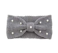 Fascia invernale lavorata a maglia, elastica con nodo, larghezza per le orecchie, con perle, per donne e donne, 11 x 21 cm, grigio