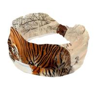 Fascia larga alla moda, fascia per capelli da donna, bella tigre che cammina su terreno coperto di neve, fascia elastica per la testa, fascia per il sudore, sport, allenamento, turbante