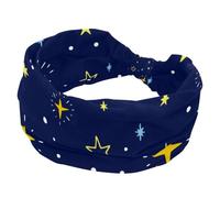 Fascia larga da donna antiscivolo, con stelle gialle e sfondo blu navy, fascia elastica per capelli per yoga, fascia annodata per ragazze e donne