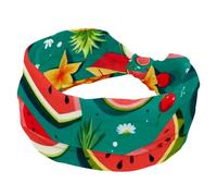 Fascia larga da donna, con sfondo verde anguria, con ananas, morbida, elastica, assorbe il sudore, per sport, yoga, allenamento, fascia per capelli annodata