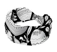 Fascia larga da donna, elastica e morbida, assorbe il sudore, fascia per capelli sportiva, motivo coniglio con uova di Pasqua, accessorio per capelli bianco e nero, accessorio per capelli alla moda