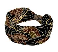 Fascia larga da donna orientale tradizionale con motivo drago, fascia elastica per capelli antiscivolo, fasce per capelli per allenamento del sudore, accessori per capelli alla moda