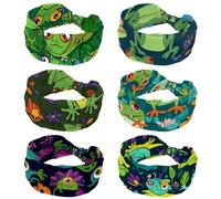 Fascia larga elastica per capelli, confezione da 6 pezzi, turbante, adorabile motivo cartone animato, rane e fiori, accessori per capelli da donna