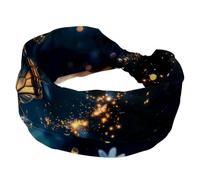 Fascia larga morbida, fasce per capelli da donna, fiori con farfalla nel cielo Sparkle Trail fasce per capelli antiscivolo, fascia elastica per capelli, nodo attorcigliato turbante