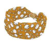 Fascia larga per capelli, alla moda, da donna, annodata a torsione, per yoga, allenamento, allenamento, con teschio e ossa, colore arancione, accessori per capelli