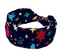 Fascia larga per capelli con motivo a luna e stelle, colore blu navy, per donne e ragazze, con nodo incrociato, fascia per capelli antiscivolo, per yoga, allenamento, corsa