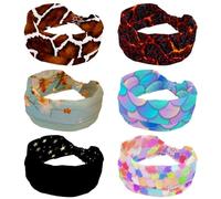Fascia larga per capelli con superficie lavica vulcanica, texture magma, 6 pezzi, per donne e ragazze, turbante incrociato annodato, fascia per capelli antiscivolo, per yoga, allenamento, corsa