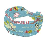 Fascia larga per capelli, da donna, con mappa dell'Indonesia, con nodo, per yoga, allenamento, morbida fascia elastica, accessori per capelli alla moda