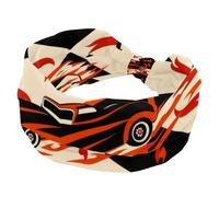 Fascia larga per capelli da donna, con motivo auto da corsa con bandiera del traguardo, per yoga, allenamento, fasce elastiche per lavare il viso e il trucco