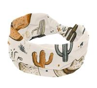 Fascia larga per capelli incrociata, per ragazze e donne, cappello da cowboy selvaggio western con cactus sullo sfondo del deserto, turbante morbido, elastico per yoga e allenamento