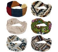 Fascia larga per capelli, stile retrò, orientale, etnica, alla moda, 6 pezzi, per donne, fascia elastica per la testa, fascia per il sudore, sport, allenamento, turbante