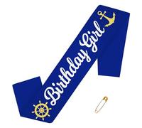 Fascia nautica per compleanno ragazza blu navy fascia di compleanno ragazza con glitter oro argento ancora timone stampa per donne ragazze tema crociera decorazioni di compleanno barca feste