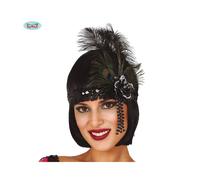 Fascia nera e finte piume di pavone per travestimento anni '20 Charleston