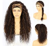 Fascia nera per le donne lunga nera naturale attaccatura dei capelli completa fatta a macchina Nessuno Anteriore Densità 130% 66 cm Sintetico Riccio quotidiano Glueless