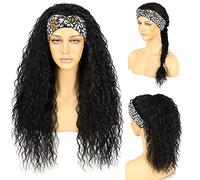 Fascia nera per le donne lunga nera naturale attaccatura dei capelli completa fatta a macchina Nessuno Anteriore Densità 130% 66 cm Sintetico Riccio quotidiano Glueless