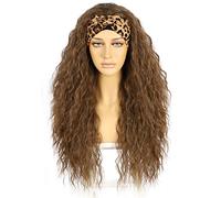 Fascia nera per le donne lunga nera naturale attaccatura dei capelli completa fatta a macchina Nessuno Anteriore Densità 130% 66 cm Sintetico Riccio quotidiano Glueless