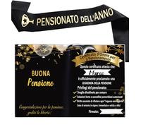 Fascia Pensionato Regalo Pensione Uomo con XL Biglietto Personalizzabile Auguri Pensionamento Certificato -Regalo Pensionamento Divertente - Regalo Pensione Originale - Gadget Regali Festa Pensione