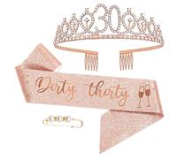 Fascia per 30° compleanno e diadema per donne, 30 fasce e corona di compleanno "Dirty Thirty", regalo per il trentesimo compleanno delle donne Regine, bomboniere e decorazioni, oro rosa