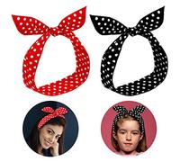 Fascia per Capelli 2 Pezzi, Fascia per Capelli Rossa a Pois Rossi per Donne Ragazze bambina, Retro Vintage Nodo Striscia Fasce di Torsione Accessorio per Capelli Rockabilly - Rosso Nero