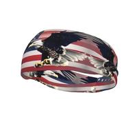 Fascia per capelli 3D con aquila calva che vola con bandiera americana, fascia per capelli per sudore, antiscivolo, elastica, lavabile, per trucco