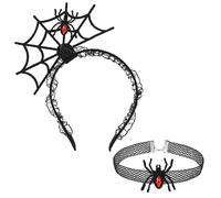 Fascia per Capelli a Ragnatela di Halloween Abito Girocollo in Pizzo Nero con Ragno Orrore Strega Ragno Ornamento per Capelli Collare Accessori per Costumi di Carnevale in Maschera per Cosplay Donna